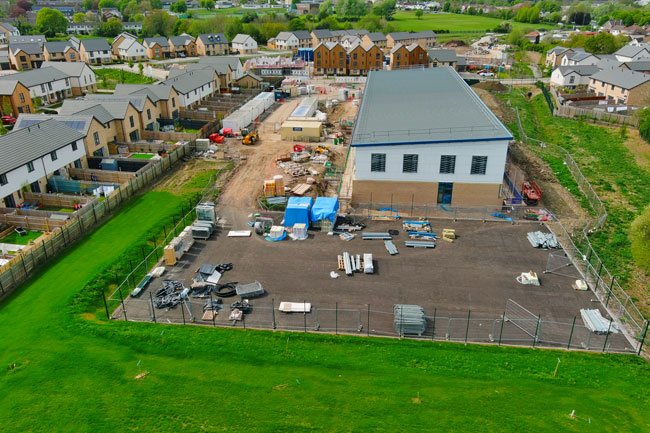 Aerial shots of the new Two Rivers CofE Primary School taking shape on the Hygge Development site